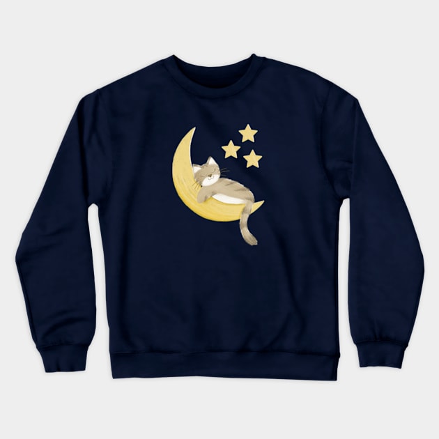 Sleeping cat and moon Crewneck Sweatshirt by AbbyCatAtelier